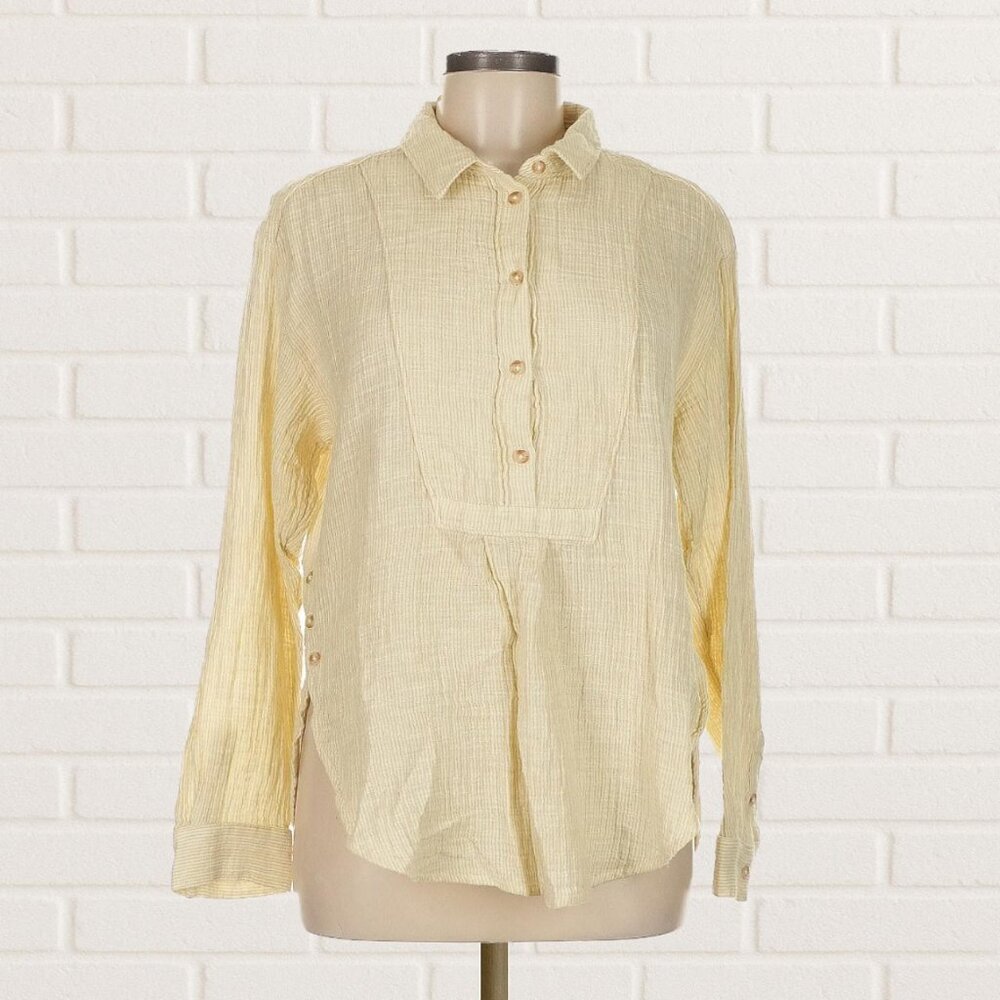 Anthropologie pastel yellow flowy button down shirt